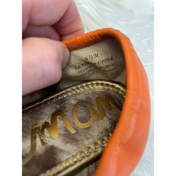 Sam Edelman Size 6.5M Felicia Ballet Flats Orange Leather Comfort Bow - Picture 7 of 8